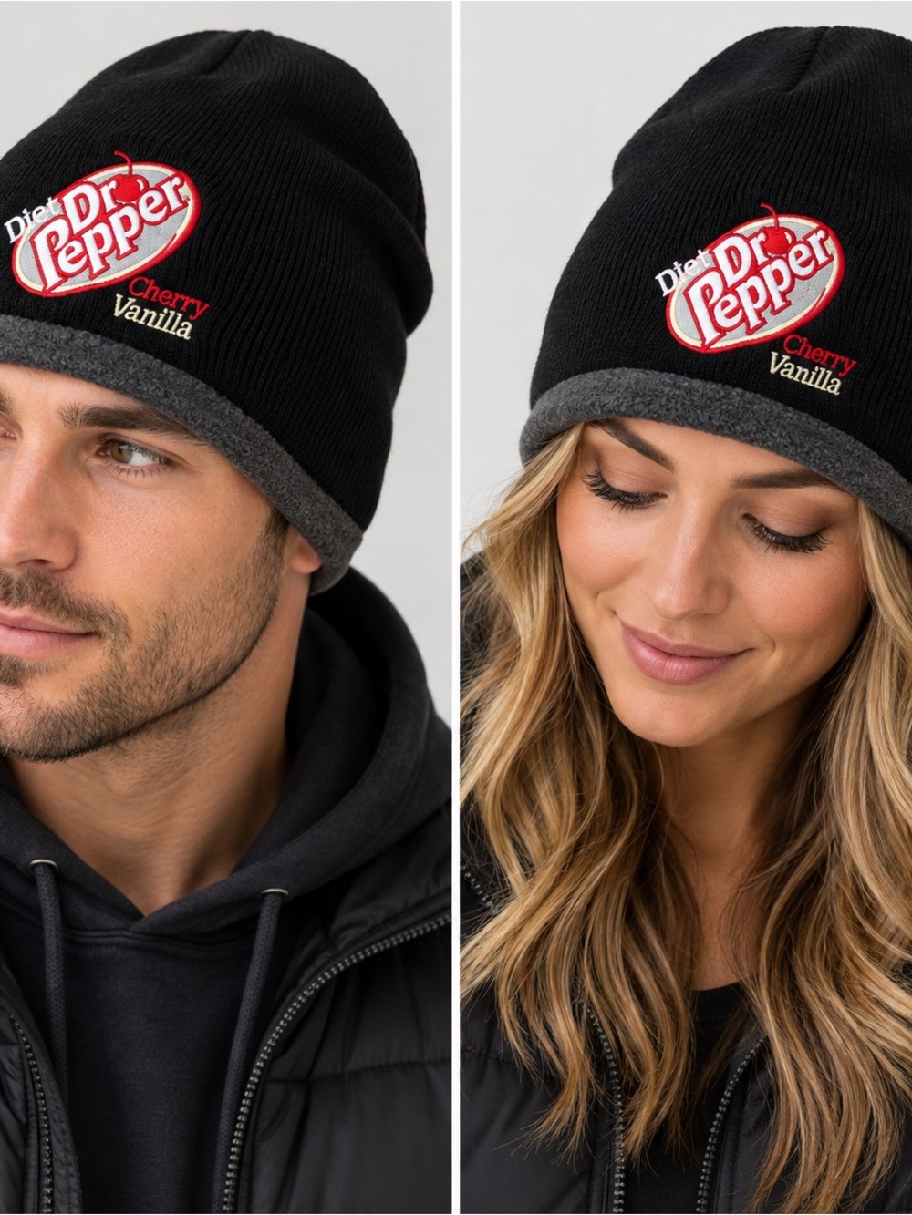 Dr. Pepper Toque Beanie Hat Diet Chery Vanilla Lined Embroidered Black